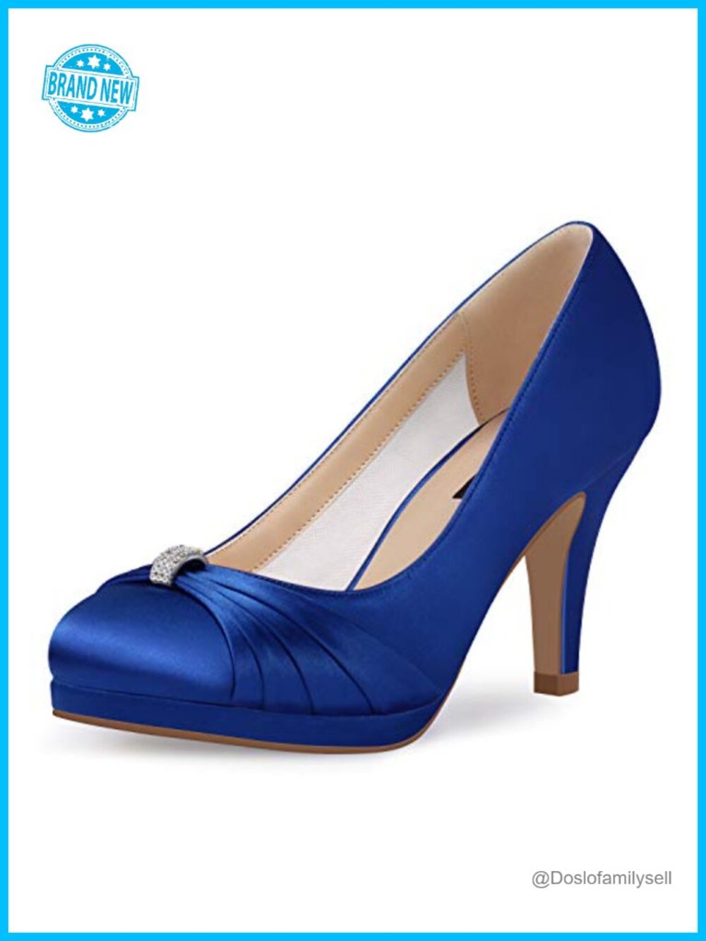 Women Mid Heel Pumps Satin Closed Toe Rhinestone Brooch Evening Shoes